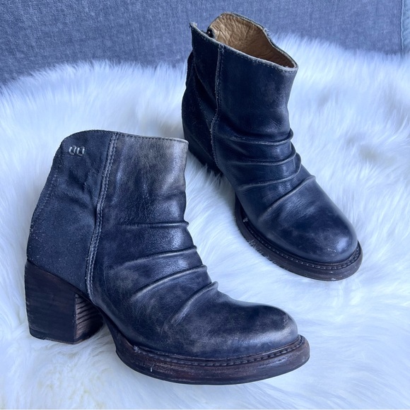 Bed Stu Shoes - Bed Stu Arcane Boots Womens Sz 6.5 Gray Leather Ankle Zip Ruched Distressed Boho